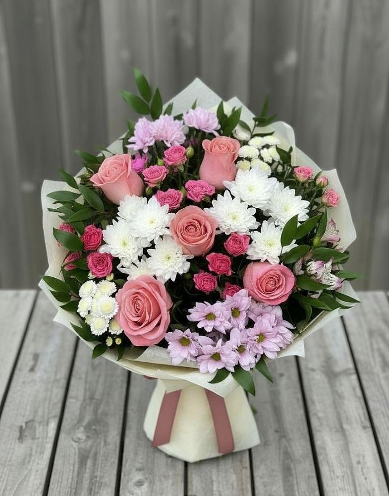 Букет цветов из: Альстромерии, Гвоздики, Розы и Хризантемы в Вербилках