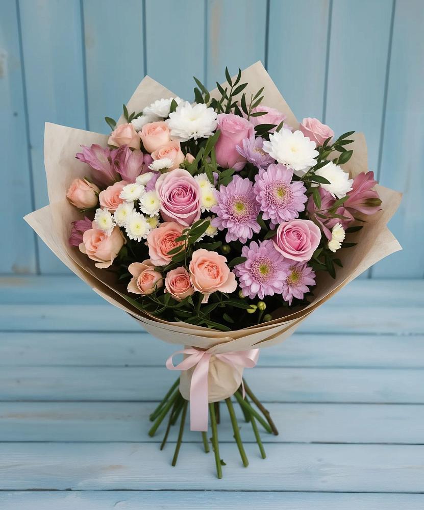 Букет цветов из: Хризантемы, Розы и Альстромерии в Вербилках