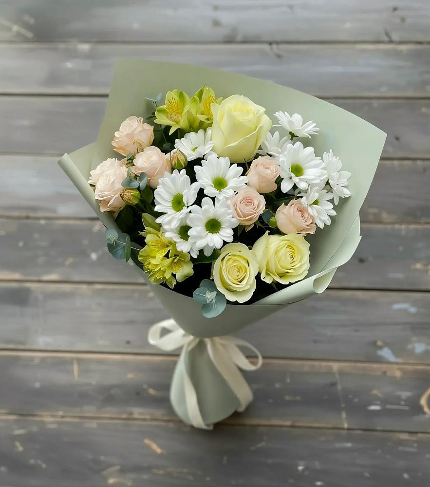 Букет цветов из: Альстромерии, Розы и Хризантемы в Вербилках