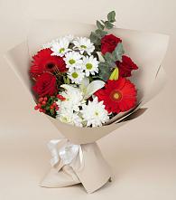 Букет цветов из:  Розы, Хризантемы, Герберы и Лилии в Вербилках