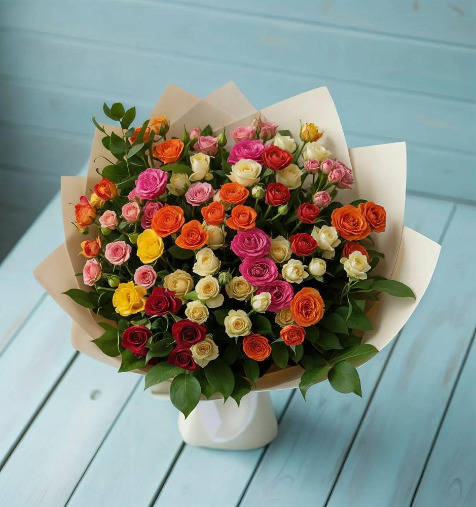 Букет Микс из разноцветных кустовых роз в Вербилках