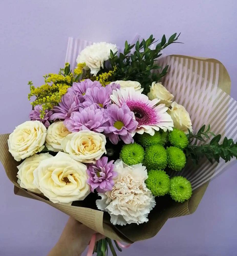 Букет цветов из: Хризантемы, Розы, Гвоздики и Герберы в Вербилках