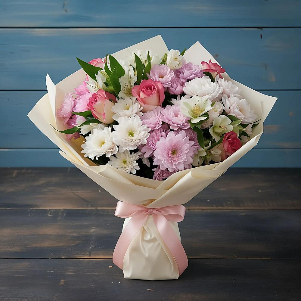 Букет цветов из: Хризантемы, Альстромерии и Розы в Вербилках